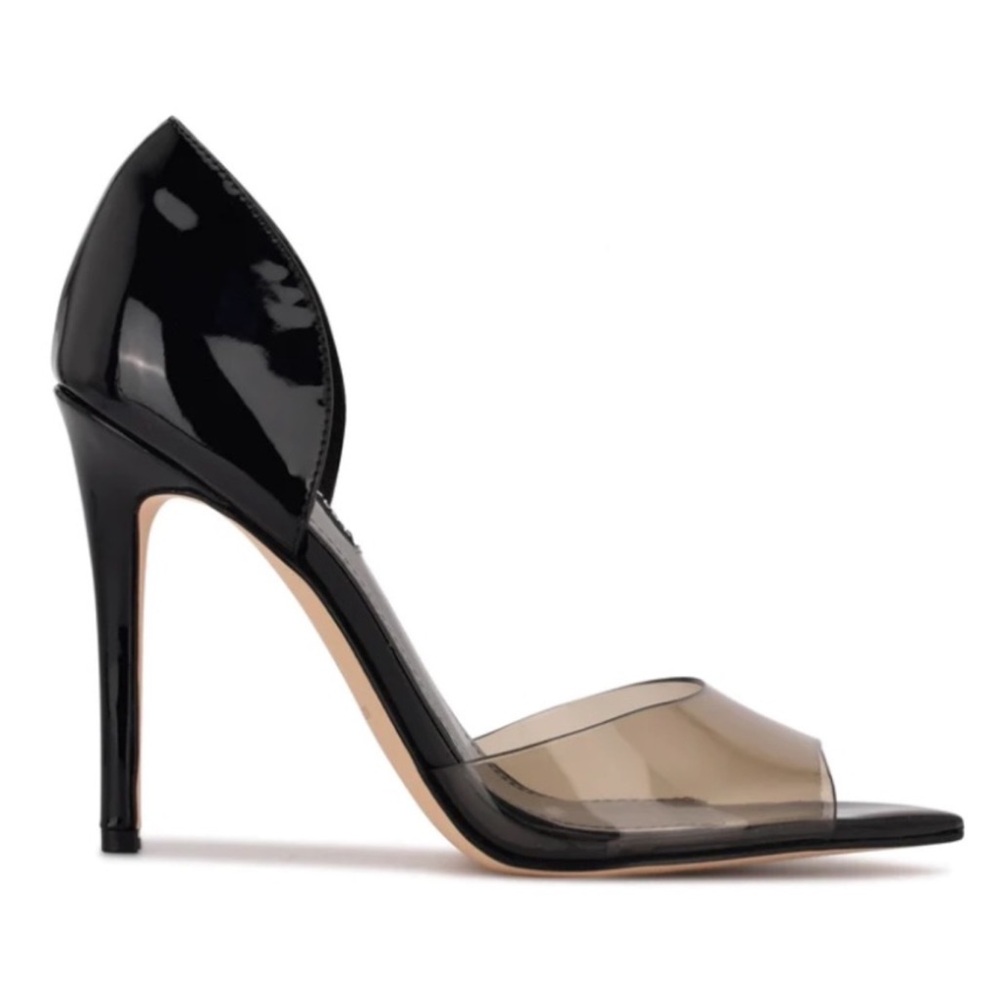 UNISA Black Patent Leather Transparent Front Peep-Toe Heels - Size 8.5 M